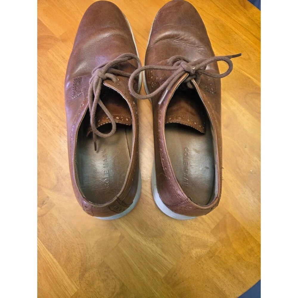 Cole Haan LunarGrand Wingtip Brown Leather Derby Shoes Men's 9.5M - Good